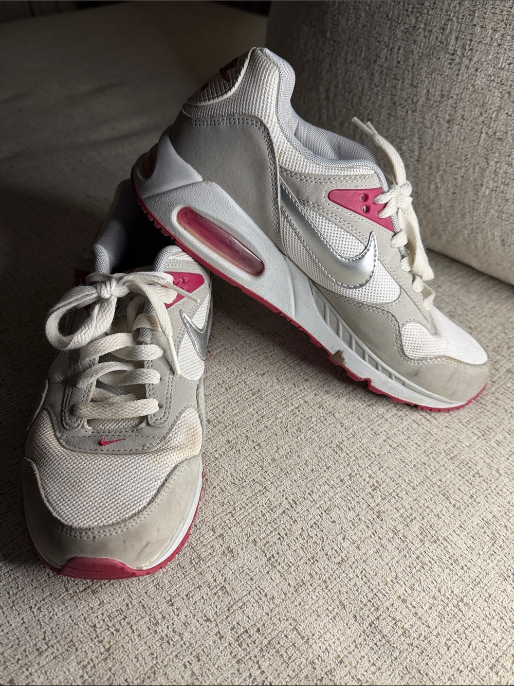 Nike White and Pink Women's Air Max-Style Sneakers